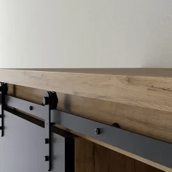 Vaisselier 1 porte 6 tiroirs décor chêne et noir éclairage LED - FARM