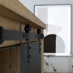 Vaisselier 1 porte 6 tiroirs décor chêne et noir éclairage LED - FARM