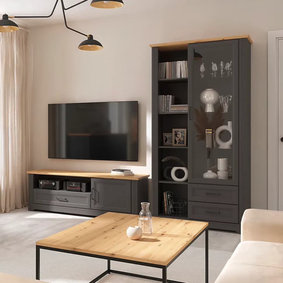 Vaisselier 1 porte 2 tiroirs Charlie Gris Anthracite