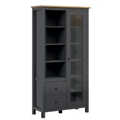 Vaisselier 1 porte 2 tiroirs avec LED Duck Gris anthracite et Bois
