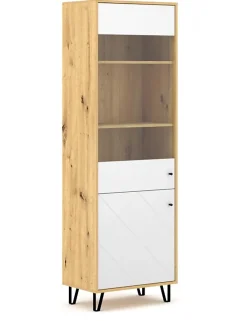Vaisselier à porte réversible BILBAO coloris chêne et blanc mat 194,6 cm