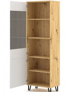 Vaisselier à porte réversible BILBAO coloris chêne et blanc mat 194,6 cm