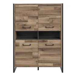 Vaisselier 4 portes 2 niches décor bois recyclé métal noir - APACHE