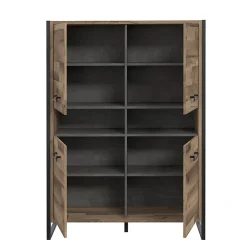 Vaisselier 4 portes 2 niches décor bois recyclé métal noir - APACHE