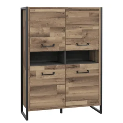 Vaisselier 4 portes 2 niches décor bois recyclé métal noir - APACHE
