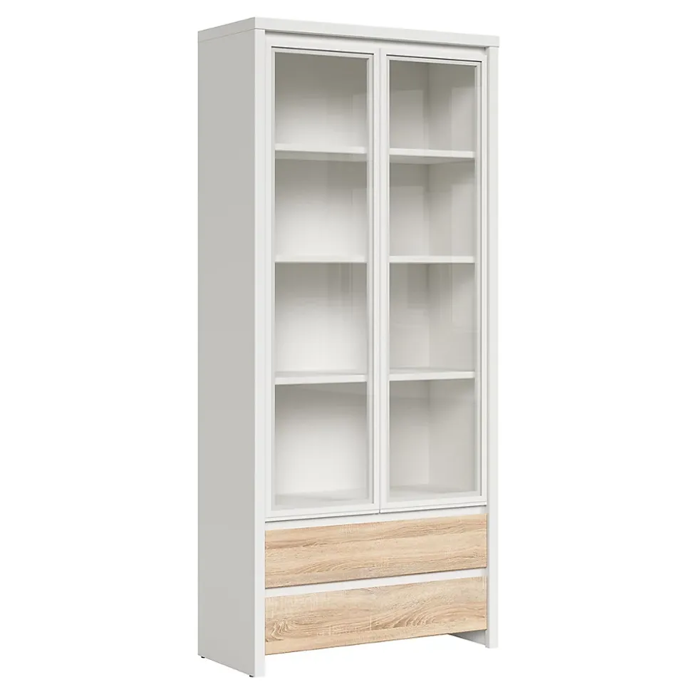 Vaisselier 2 portes 2 tiroirs Soren Blanc et Bois