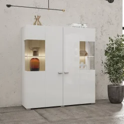 Vaisselier 2 portes Akram Blanc et Bois