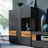 Vaisselier 3 portes Andrea Gris anthracite et Bois