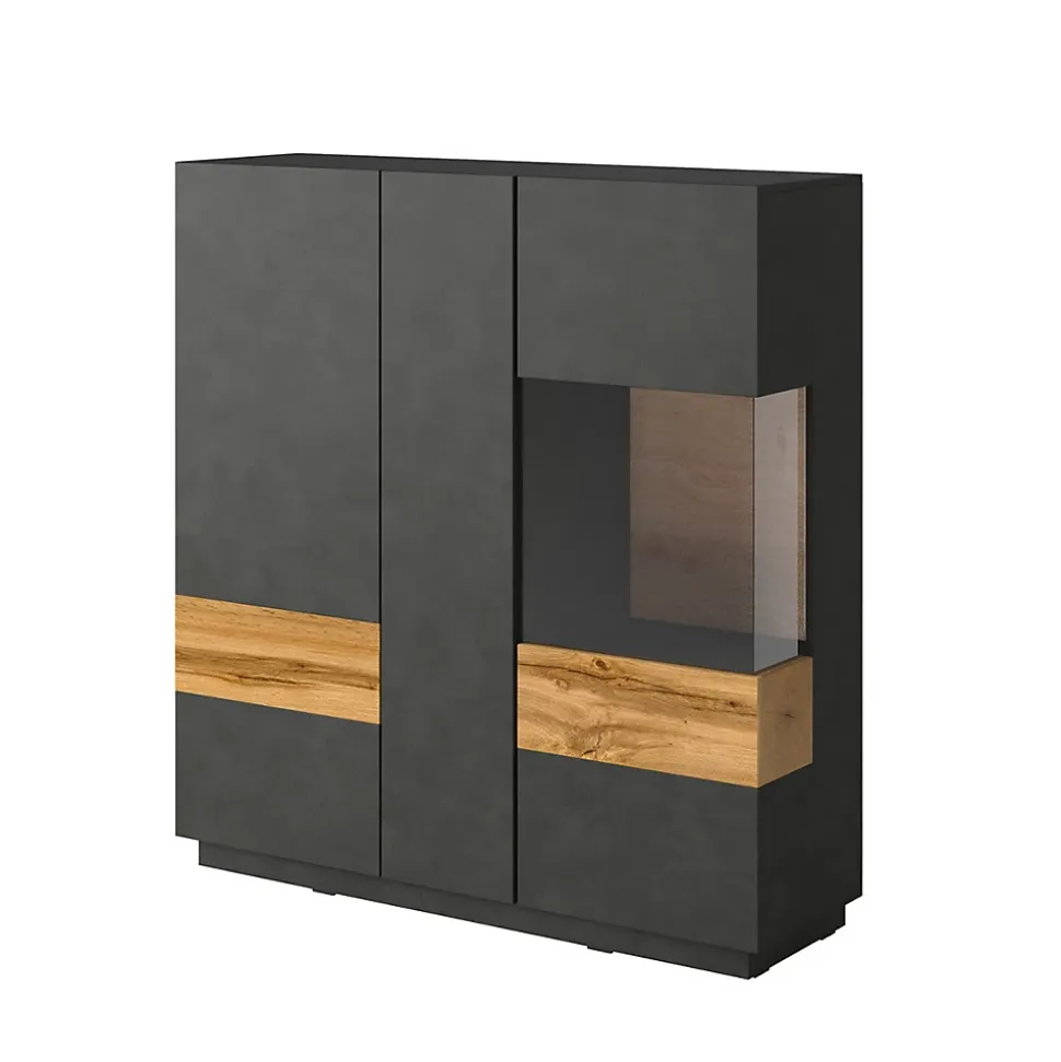 Vaisselier 3 portes Andrea Gris anthracite et Bois