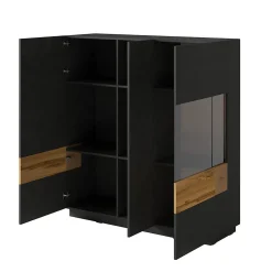 Vaisselier 3 portes Andrea Gris anthracite et Bois