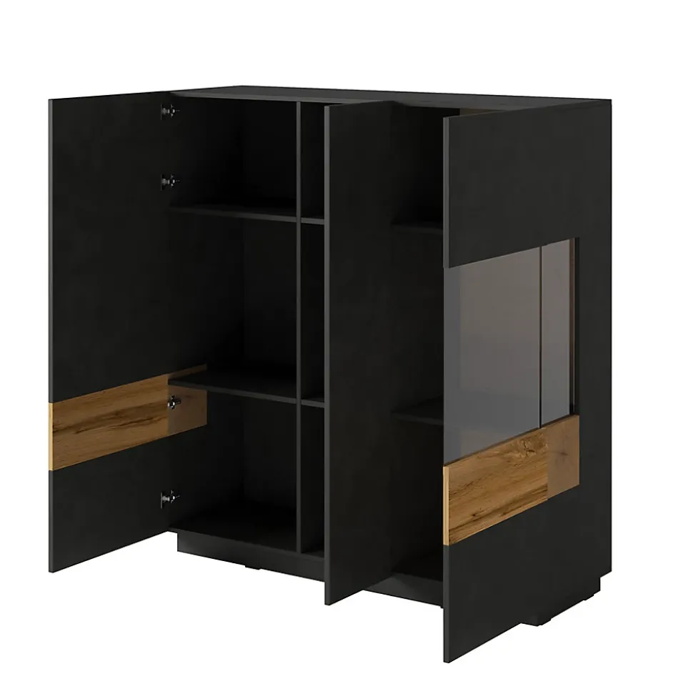 Vaisselier 3 portes Andrea Gris anthracite et Bois