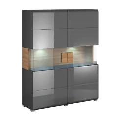Vaisselier 2 portes avec LED Jules Gris et Bois
