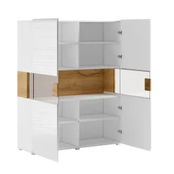 Vaisselier 2 portes avec LED Jules Blanc et Bois