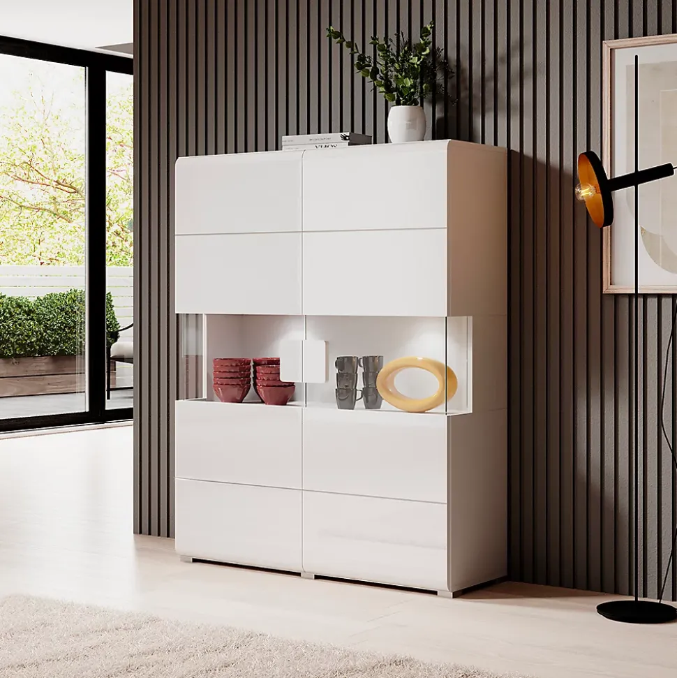 Vaisselier 2 portes avec LED Jules Blanc