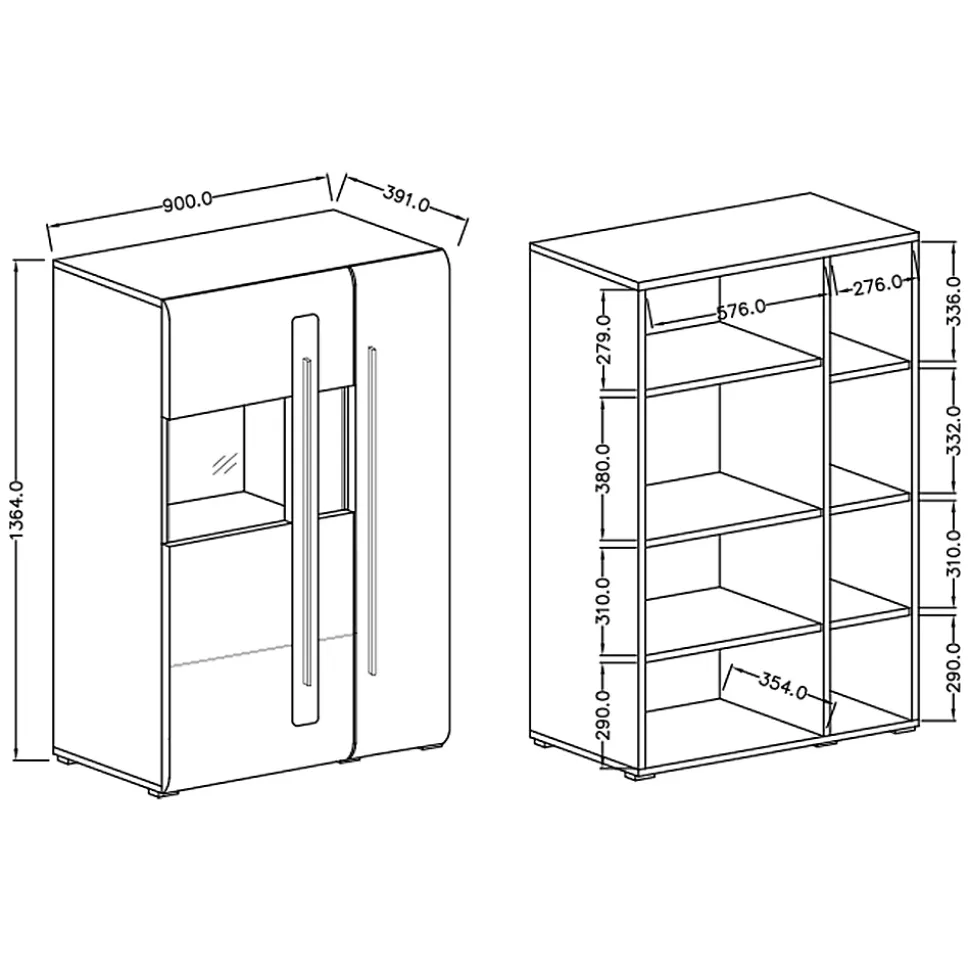 Vaisselier 2 portes avec LED Louis Blanc