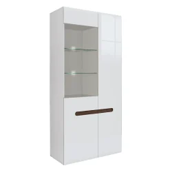 Vaisselier 2 portes avec LED Darrel Blanc laque et Bois