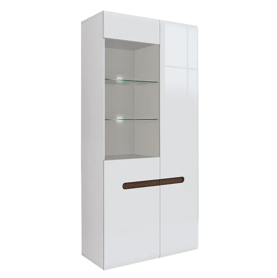 Vaisselier 2 portes avec LED Darrel Blanc laque et Bois