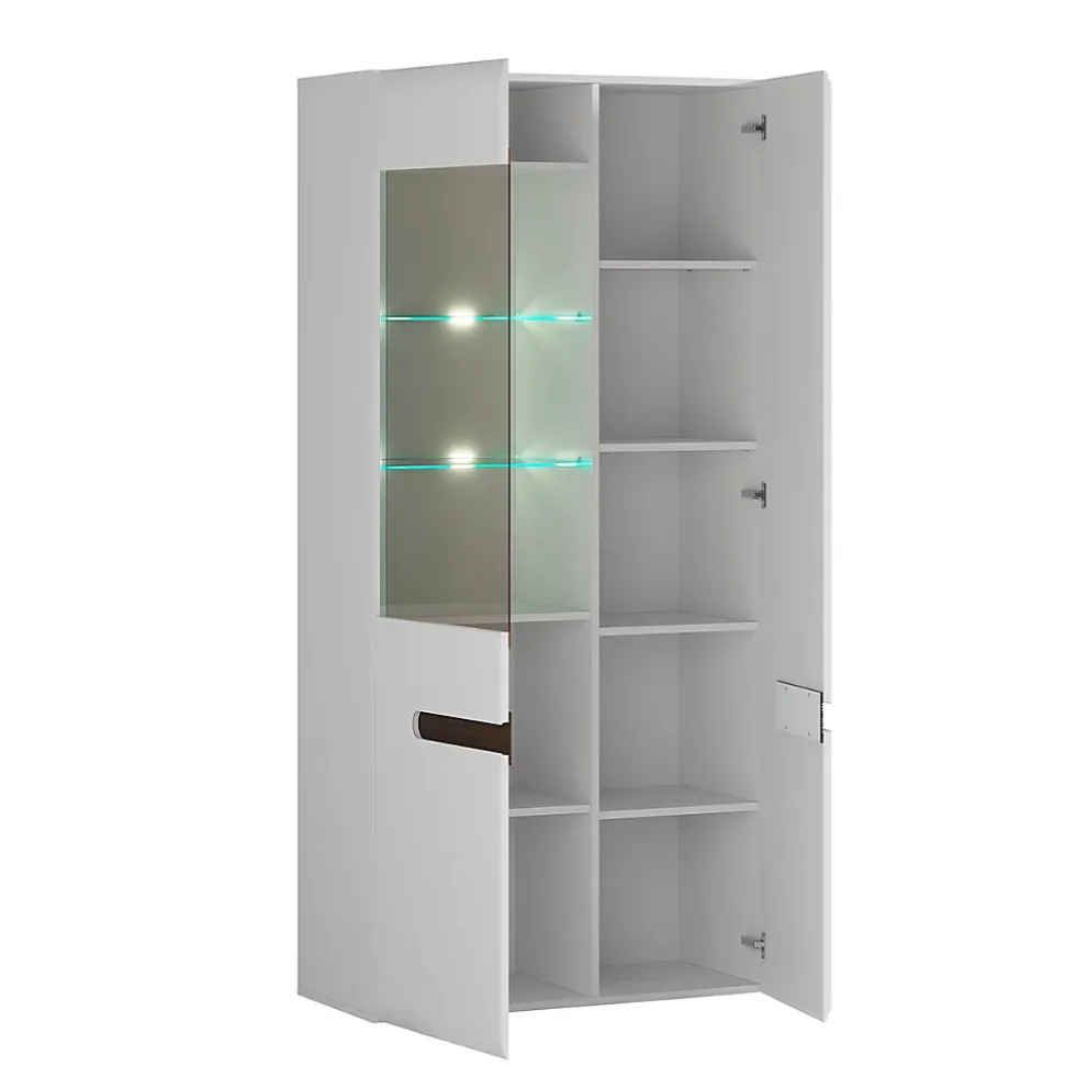 Vaisselier 2 portes avec LED Darrel Blanc laque et Bois
