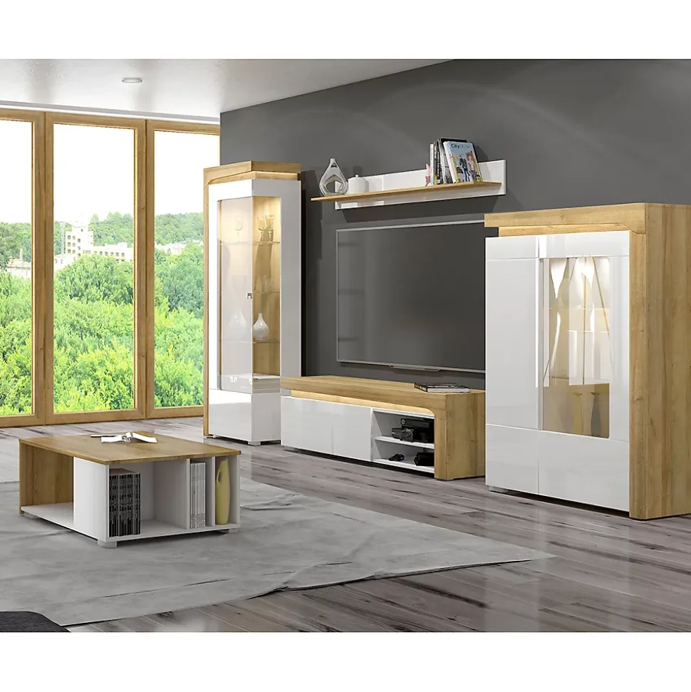 Vaisselier 2 portes droite LED inclus Teo Blanc et Bois