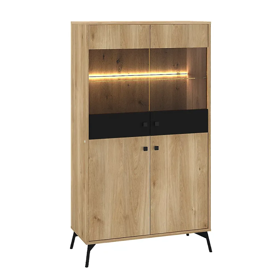 Vaisselier 4 portes LED Elara Bois et Noir