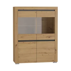 Vaisselier 4 portes LED inclus Kasla Bois et Anthracite