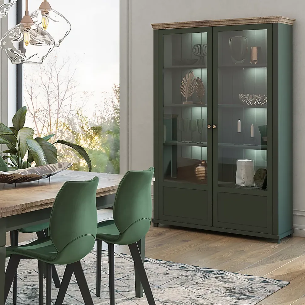 Vaisselier 2 portes Martin Vert et Bois