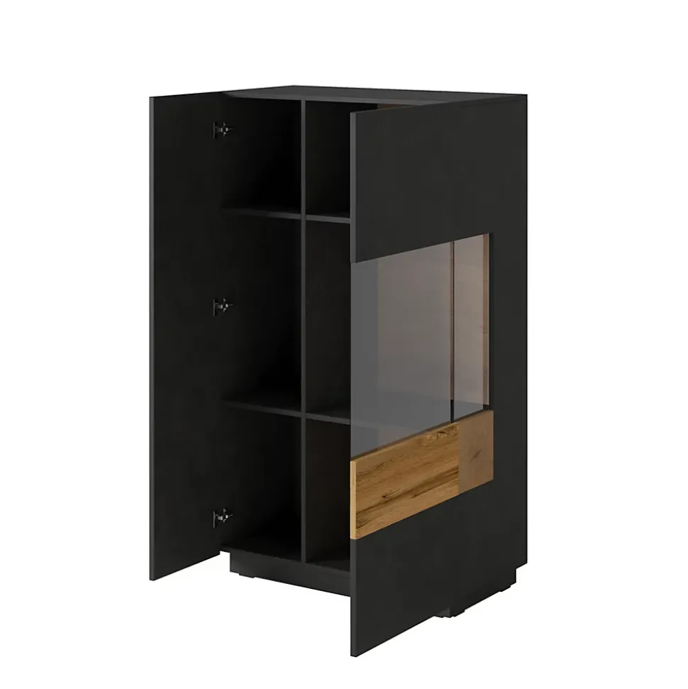 Vaisselier 2 portes ouverture droite Andrea Gris anthracite et Bois