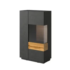 Vaisselier 2 portes ouverture droite Andrea Gris anthracite et Bois