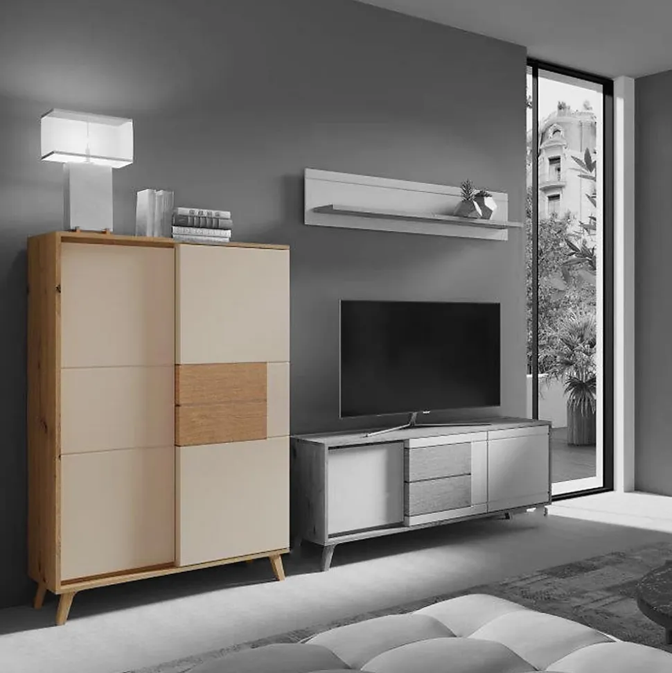 Vaisselier 2 Portes 87x137 Cm En Bois Clair Design Intemporel Blanc