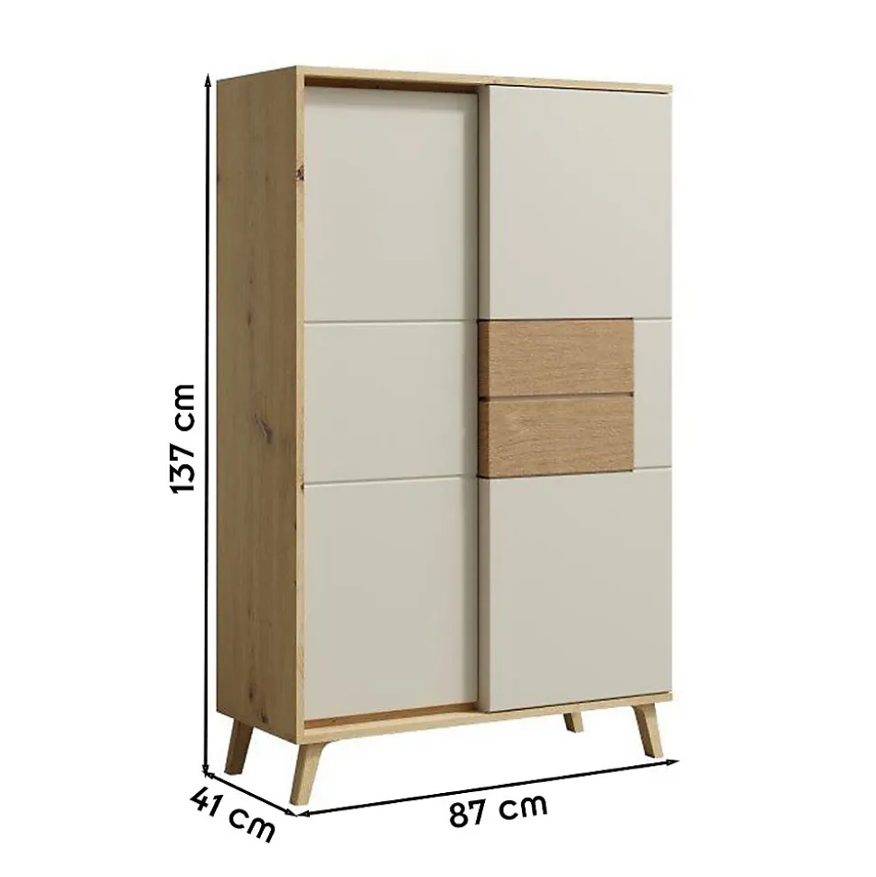 Vaisselier 2 Portes 87x137 Cm En Bois Clair Design Intemporel Blanc