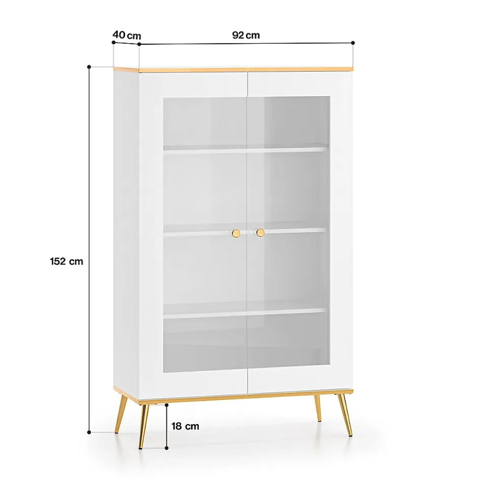Vaisselier 2 portes Zora Blanc et Dore