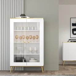 Vaisselier 2 portes Zora Blanc et Dore