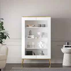 Vaisselier 2 portes Zora Blanc et Dore