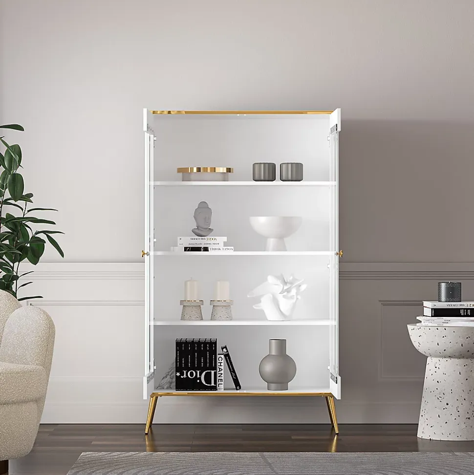Vaisselier 2 portes Zora Blanc et Dore