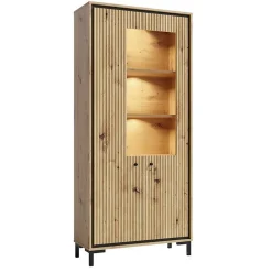 Vaisselier 5 étages En Bois Vitrine Avec Led 89x196 Cm Design Contemporain Bois Naturel