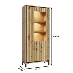 Vaisselier 5 étages En Bois Vitrine Avec Led 89x196 Cm Design Contemporain Bois Naturel