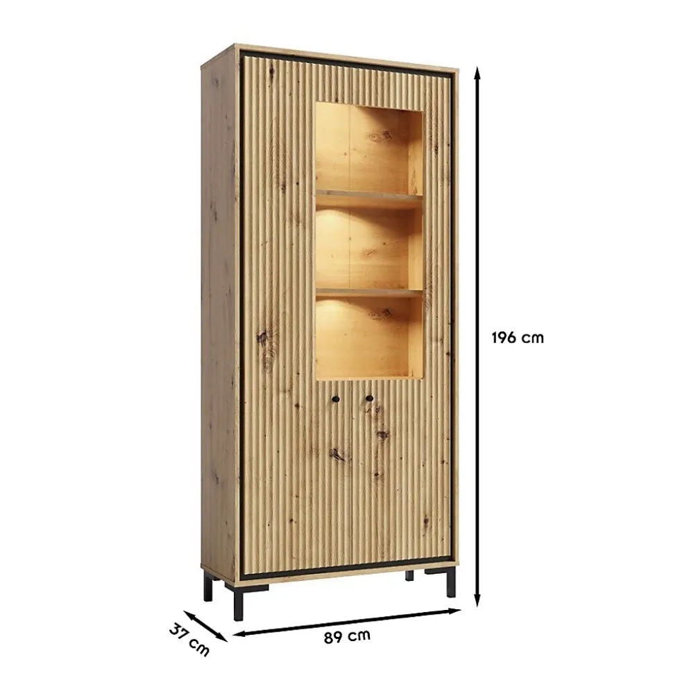 Vaisselier 5 étages En Bois Vitrine Avec Led 89x196 Cm Design Contemporain Bois Naturel