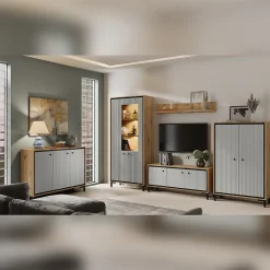 Vaisselier 5 étages En Bois Vitrine Avec Led 89x196 Cm Design Contemporain Gris Congo
