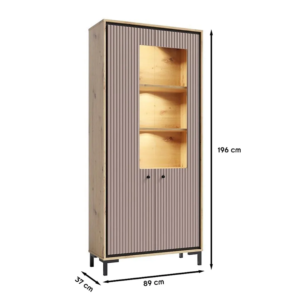 Vaisselier 5 étages En Bois Vitrine Avec Led 89x196 Cm Design Contemporain Rose Antique