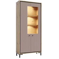 Vaisselier 5 étages En Bois Vitrine Avec Led 89x196 Cm Design Contemporain Rose Antique