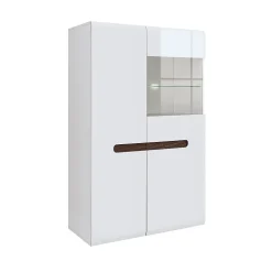 Vaisselier bas 2 portes avec LED Darrel Blanc laque et Bois