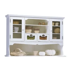 Vaisselier Blanc 5 Portes 5 Tiroirs 11 Niches Style Anglais L 146.6 H 186 P 42.5 cm - L 146.6 x l 42.5 x H 186 cm