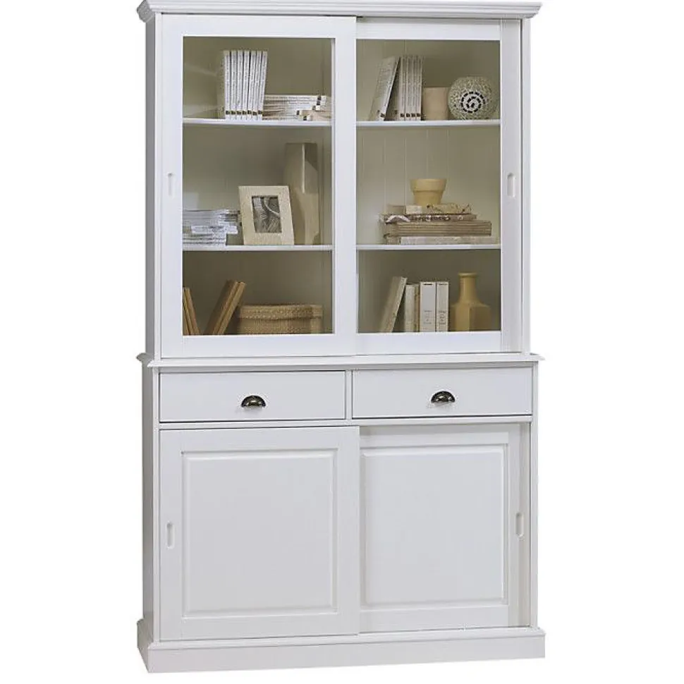 Vaisselier Blanc 4 Portes Coulissantes 2 Tiroirs 5 Niches L 121 H 198.8 P 42.3 cm - L 121 x l 42.3 x H 198.8 cm