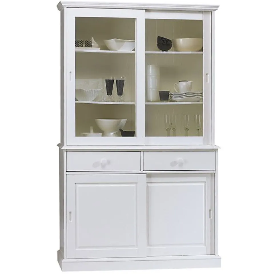 Vaisselier Blanc 4 Portes Coulissantes 2 Tiroirs 5 Niches L 121 H 198.8 P 42.3 cm - L 121 x l 42.3 x H 198.8 cm