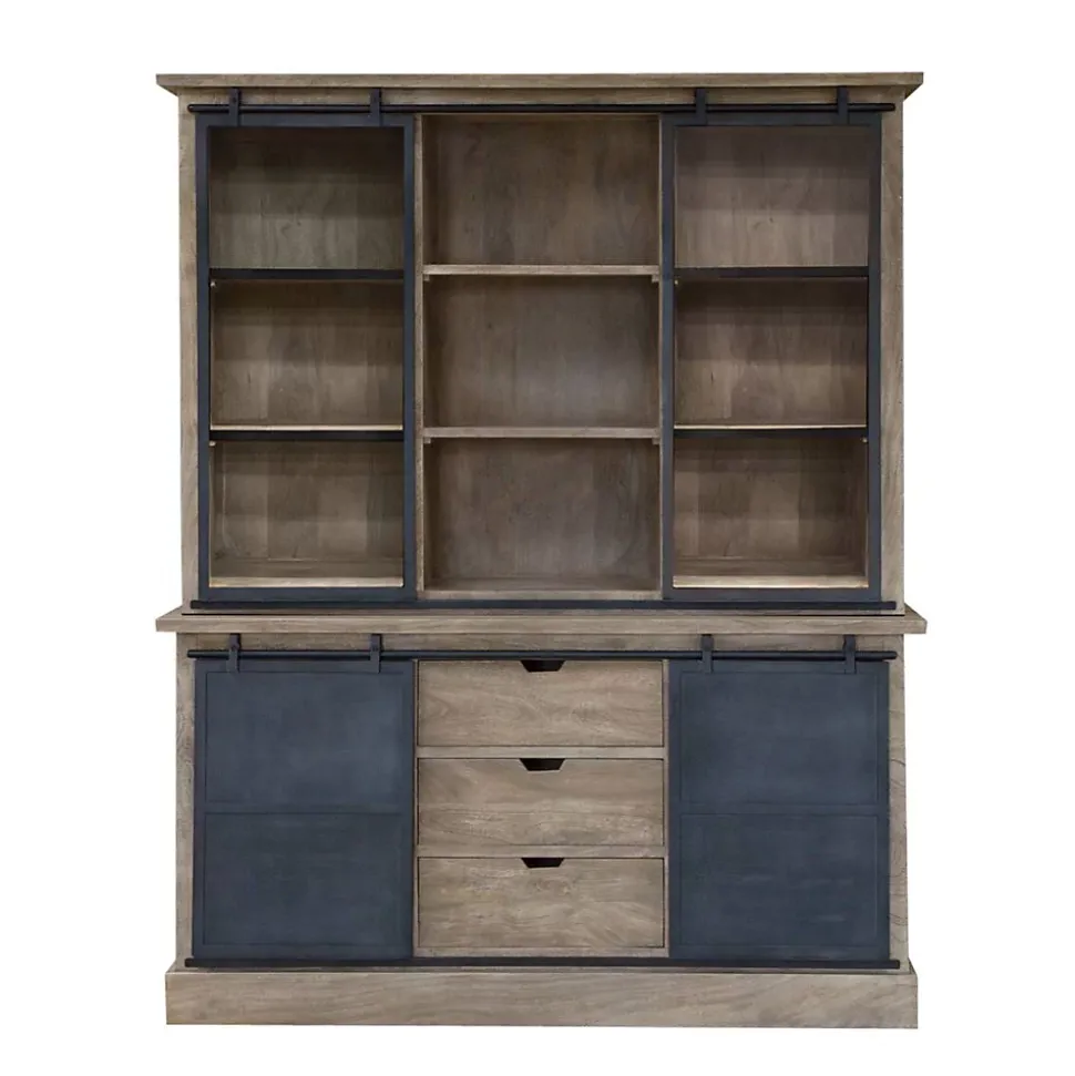 Vaisselier en bois de manguier brossé et métal gris Helsinki