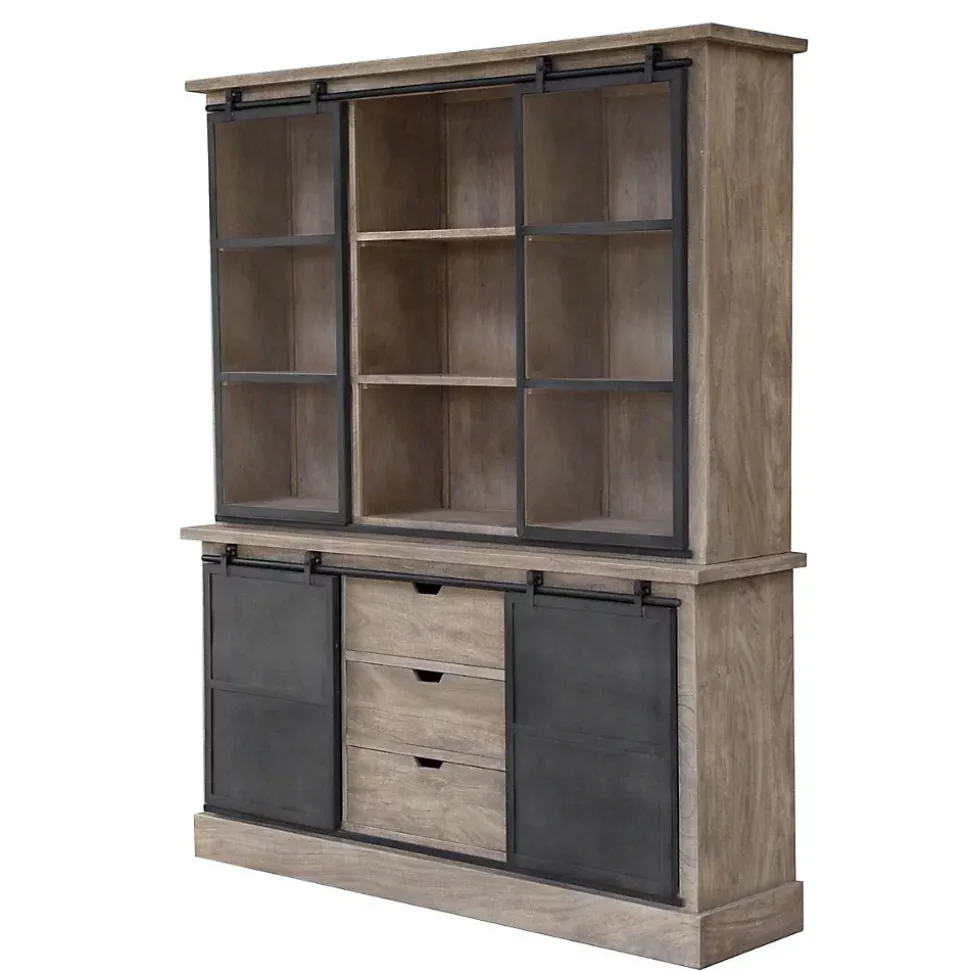 Vaisselier en bois de manguier brossé et métal gris Helsinki