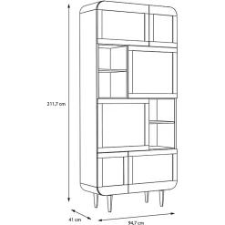 Vaisselier H. 212 cm décor chêne cannage rotin pieds en bois - VIVIAN