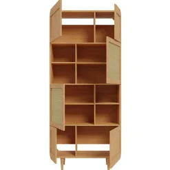 Vaisselier H. 212 cm décor chêne cannage rotin pieds en bois - VIVIAN