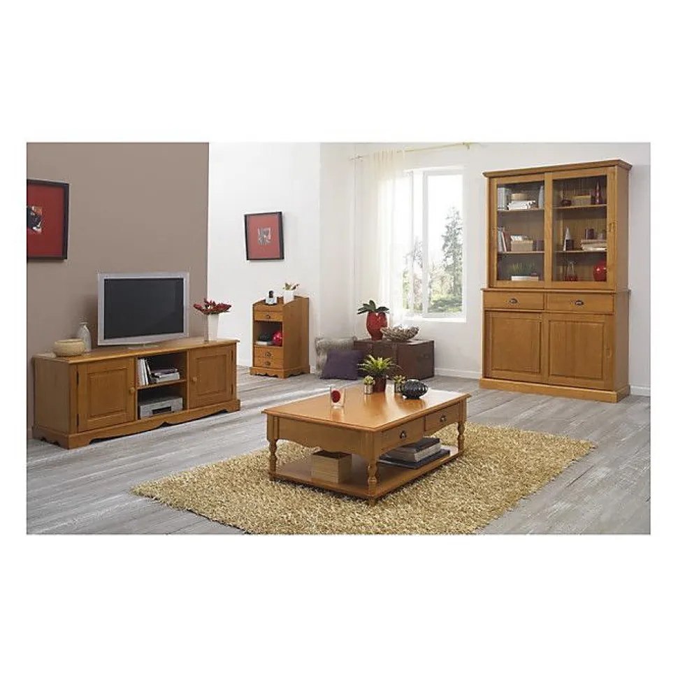 Vaisselier Pin Miel 4 Portes Coulissantes 2 Tiroirs L 121 H 198.8 P 42.3 cm - L 121 x l 42.3 x H 198.8 cm