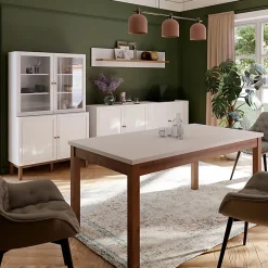 Vaisselier vitré décor gris et chêne avec poignées en bois - UDINE